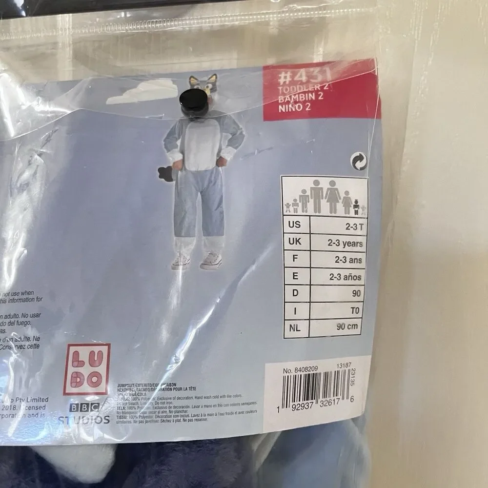 Suit Yourself Costume Co Bluey Costume Jumpsuit Headpiece Tail Toddler Size 2T